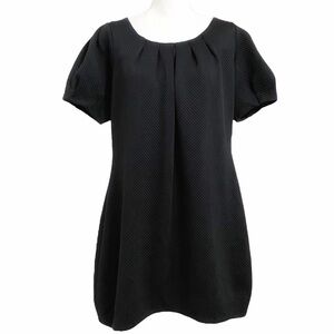 ANNE FONTAINE DESIGNER EVE BLACK QUILTED TEXTURED PUFFY SHORT SLEEVE MINI DRESS